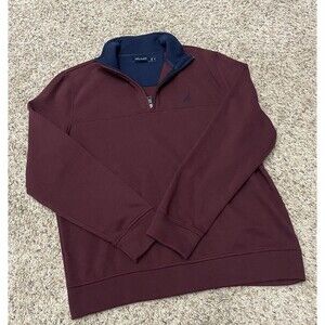 Nautica mens 1/4 zip pullover Sweater Maroon Burgundy M 1/4 Zip blue preppy